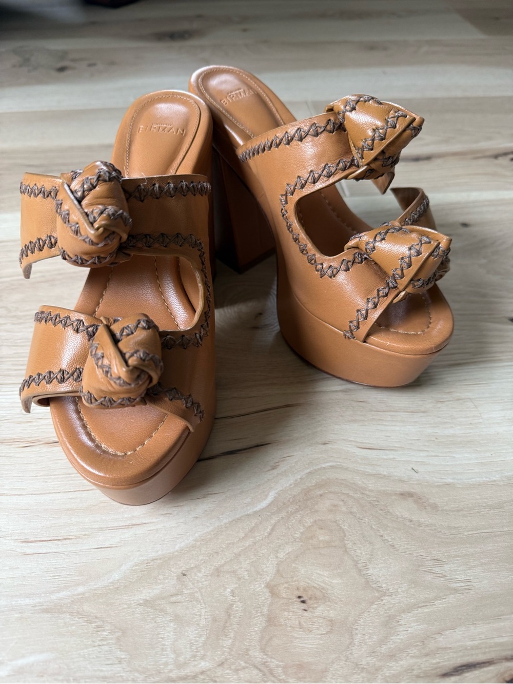 Platform Knot Slide Sandals in Tan